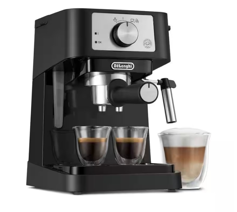 DeLonghi EC260.BK, cafetera de bomba tradicional, 15 bar, 2 tazas, color negro/inox