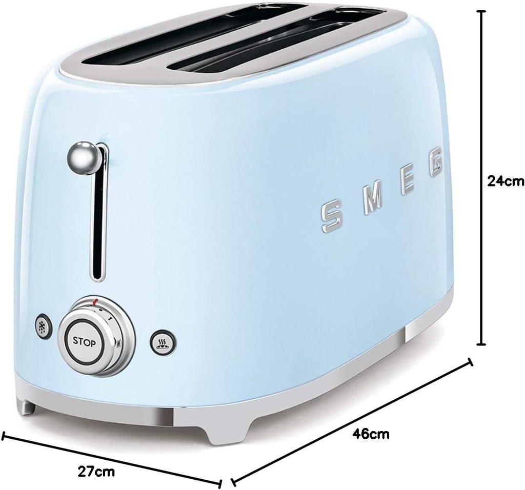 Smeg TSF02PBEU, tostadora, ranuras extralargas, 6 niveles de tostado, color azul