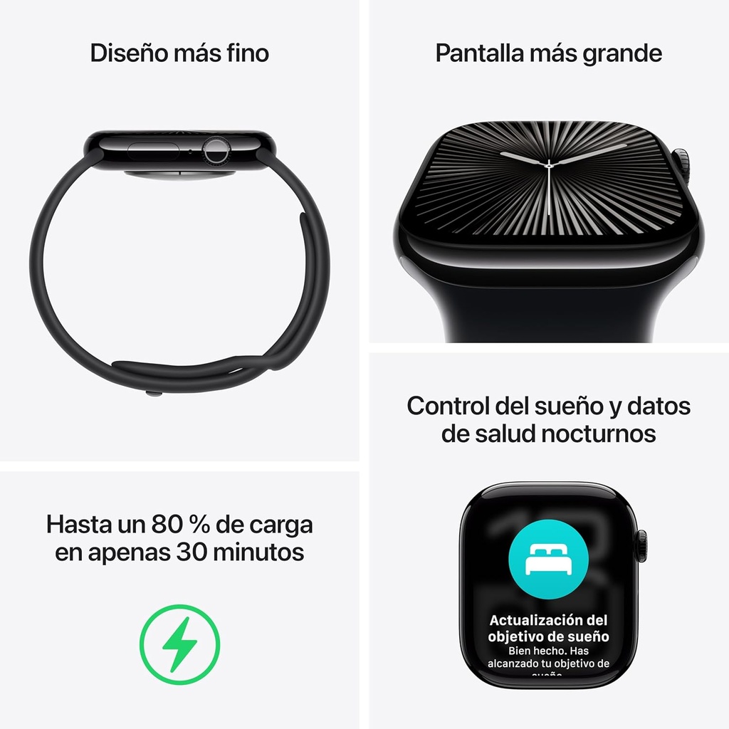 Apple Watch Serie 10, 42mm, GPS, Reloj inteligente, llamadas BT, monitor de frecuencia cardiaca, App ECG Plata/Azul