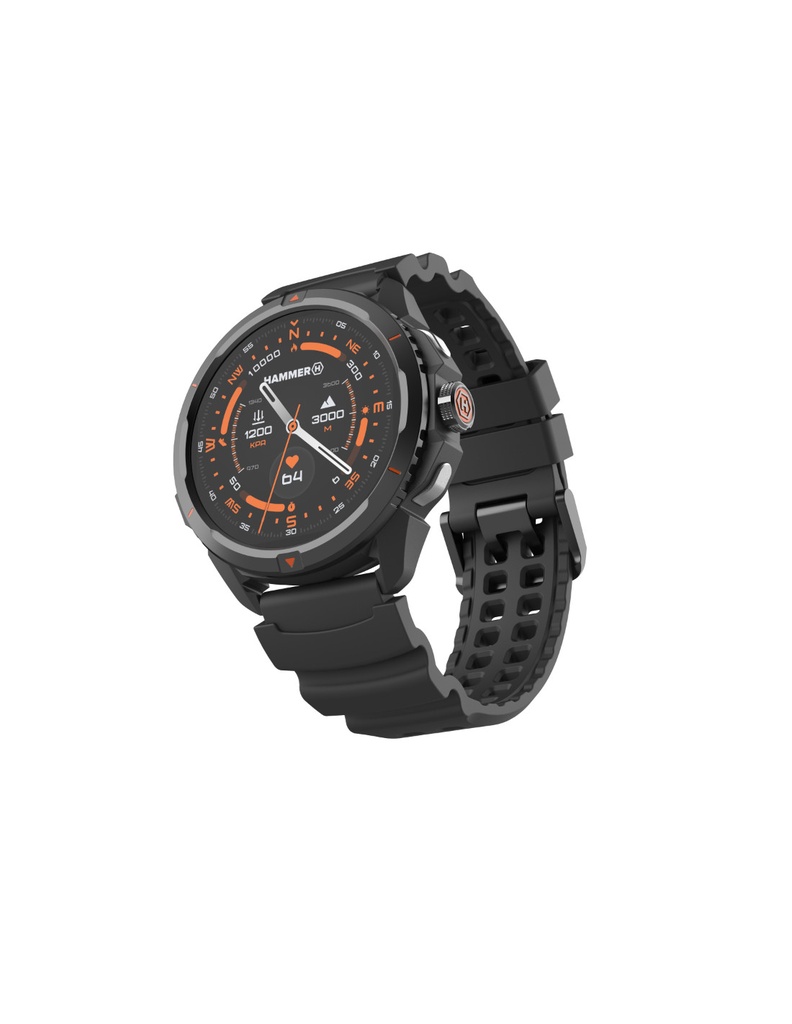 Reloj HAMMER WATCH 2, Pantalla 1,5" AMOLED, 60 modos deportivos, Resistente al agua, Batería hasta 15 días de duración, Saturación de oxigeno en sangre, linterna led