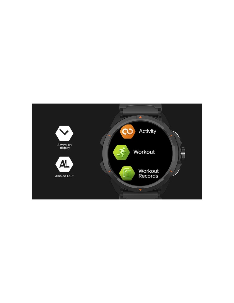 Reloj HAMMER WATCH 2, Pantalla 1,5" AMOLED, 60 modos deportivos, Resistente al agua, Batería hasta 15 días de duración, Saturación de oxigeno en sangre, linterna led