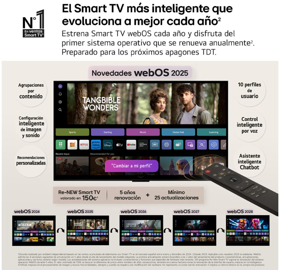 LG OLED77C54LA, TV OLED 77", 4K, 120Hz, Procesador 4K IA α9 Gen8, Smart TV
