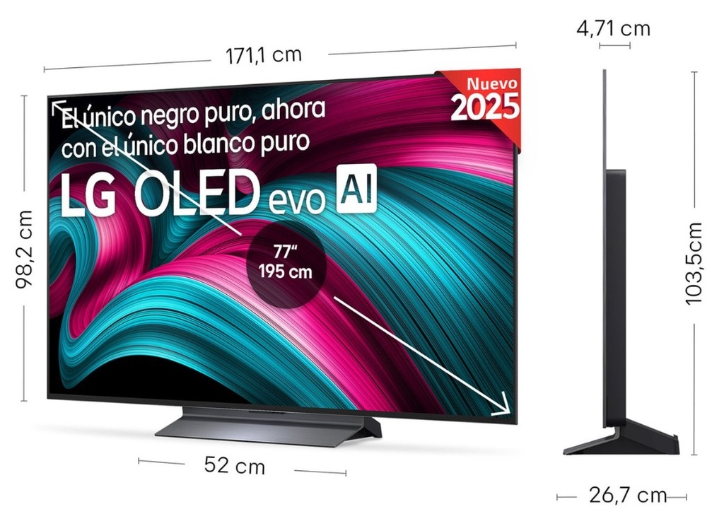 LG OLED77C54LA, TV OLED 77", 4K, 120Hz, Procesador 4K IA α9 Gen8, Smart TV