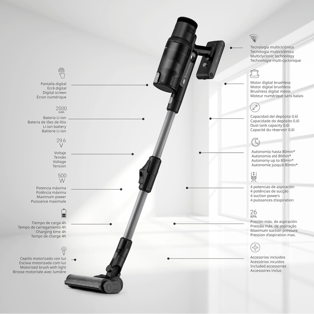 Ufesa U7 Digital Animal, Aspirador Escoba 500W 29.6V
