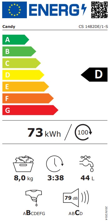 Candy CS 1482DE/1-S, lavadora de carga frontal, 8kg, 1400rpm, Smart Touch, clase D