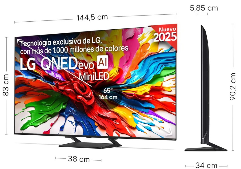 LG 65QNED93A6, TV QNED 65" MiniLed, 4K Ultra HD, 120Hz, webOS 25, procesador α8 AI Gen2, Smart TV