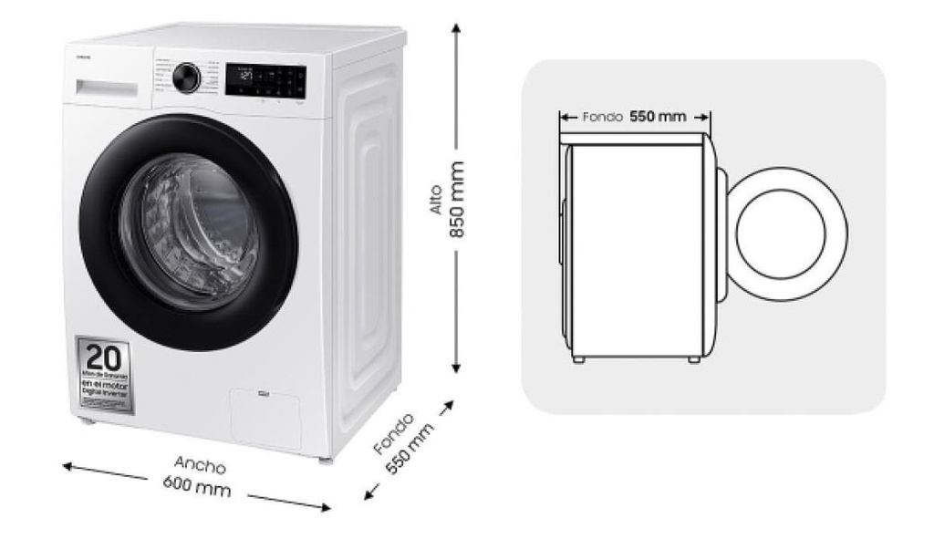 Samsung WW10FG5U34AEEC, Lavadora AI 10Kg AI EcoBubble™ Clase A Blanca
