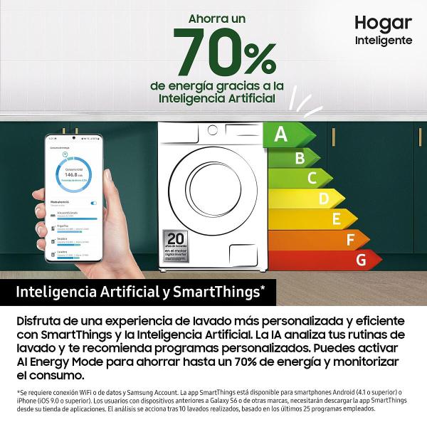 Samsung WW10FG5U34AEEC, Lavadora AI 10Kg AI EcoBubble™ Clase A Blanca