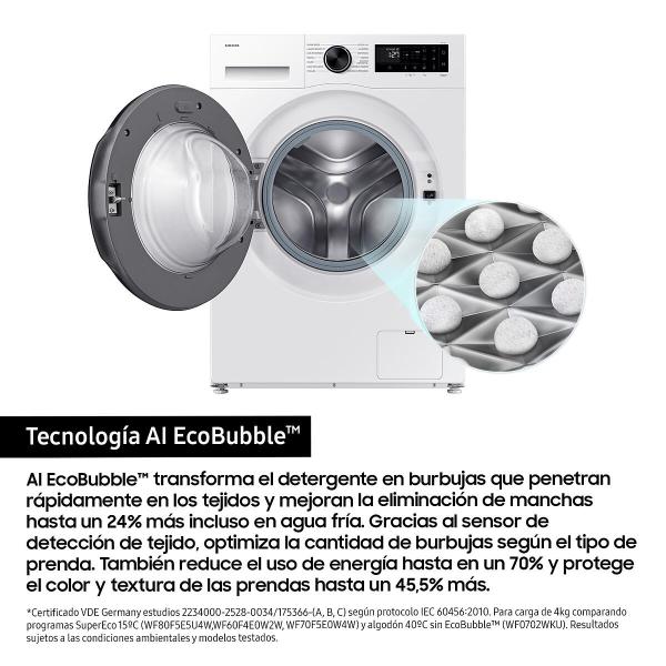Samsung WW10FG5U34AEEC, Lavadora AI 10Kg AI EcoBubble™ Clase A Blanca