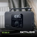 Muse M-091R, Radio portátil FM/AM PLL, 20 presintonías para emisoras (10 FM + 10 MW), Pantalla LCD, Reloj con alarma, Despertador por radio o buzzer, Entrada auxiliar, Alimentación por corriente o pilas