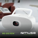 Muse MD-202 RDW, Radio reproductora CD / CD-R / CD-RW con función repetición y canciones programables, Radio analógica FM/MW, Antena telescópica, Entrada auxiliar mini-jack