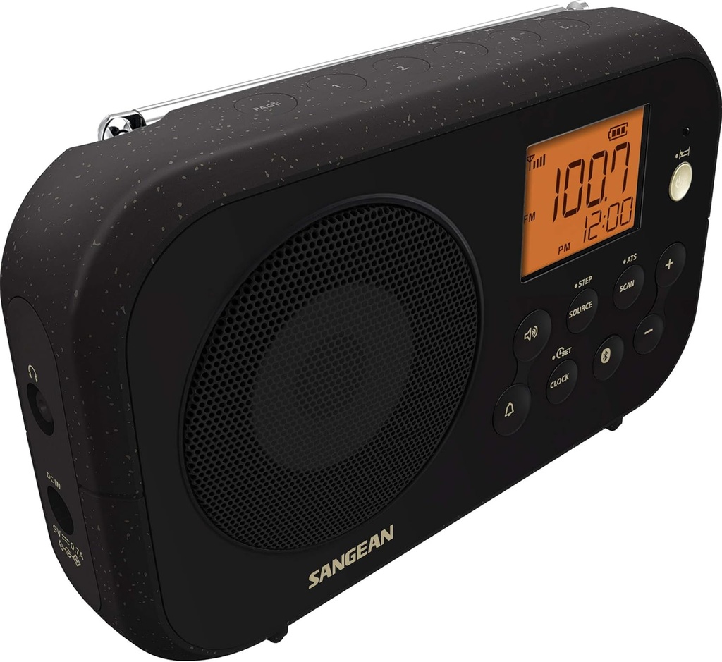 Sangean PR-D12BT, radio portátil, Bluetooth, Am/FM con sintonización digital y alerta meteorológica