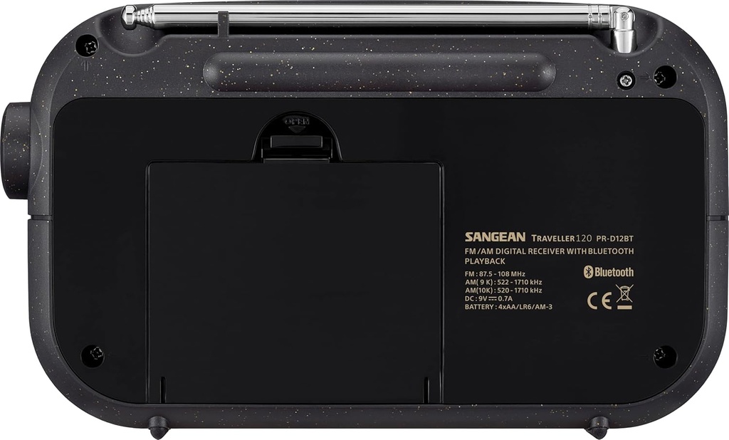 Sangean PR-D12BT, radio portátil, Bluetooth, Am/FM con sintonización digital y alerta meteorológica