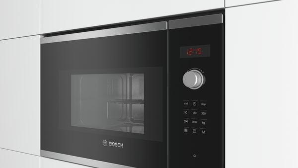 Bosch BEL523MS0, Microondas con plato giratorio, inox, cristal  negro y acero, serie 4
