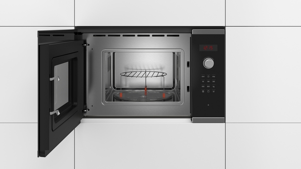 Bosch BEL523MS0, Microondas con plato giratorio, inox, cristal  negro y acero, serie 4
