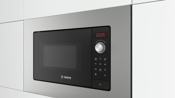 Bosch BEL623MS3, Microondas con plato giratorio, inox, cristal negro y acero, serie 2
