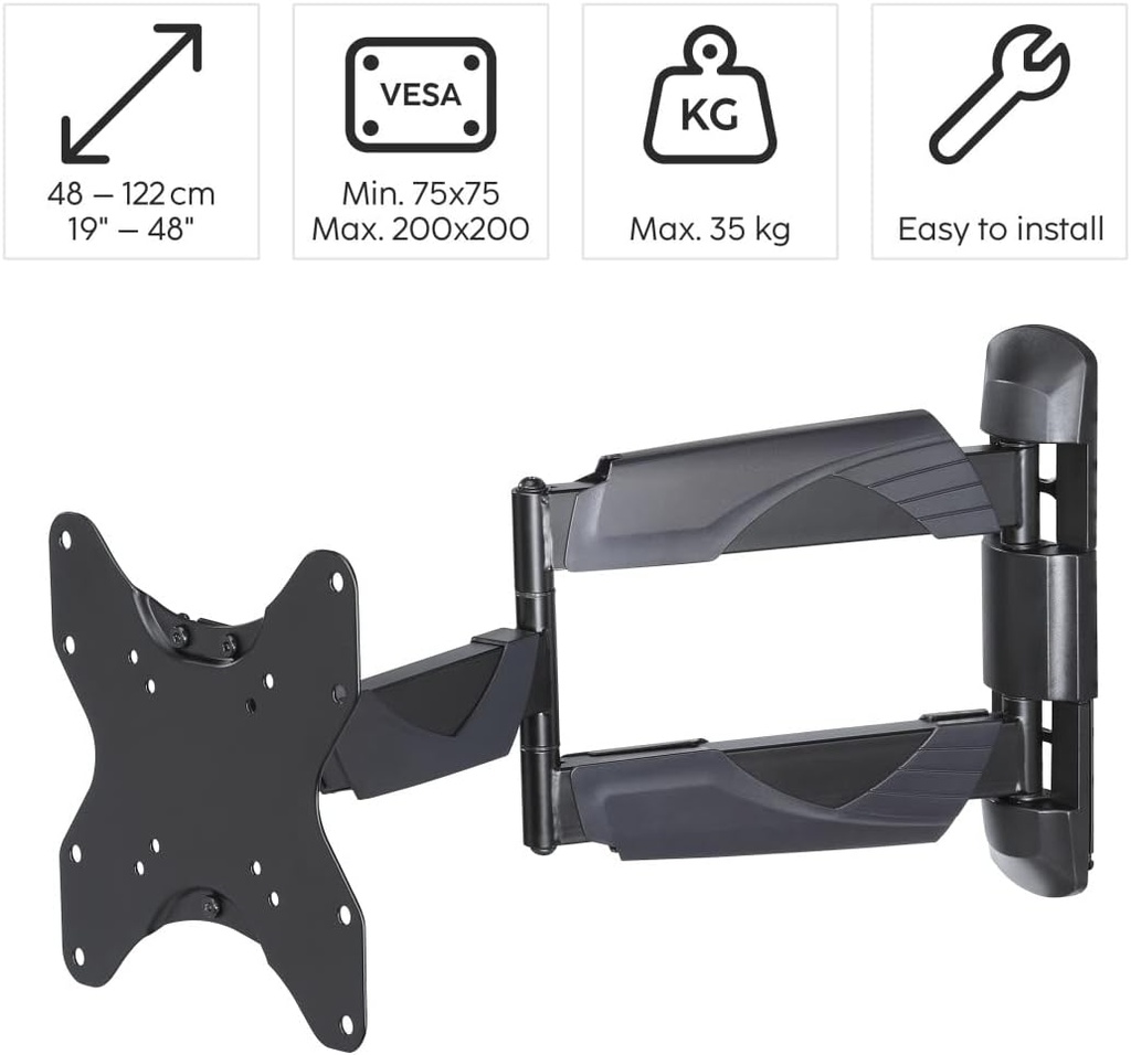 Hama 00118665, soporte de giro, de 19" a 48", 2 brazos, hasta 35 kg, negro