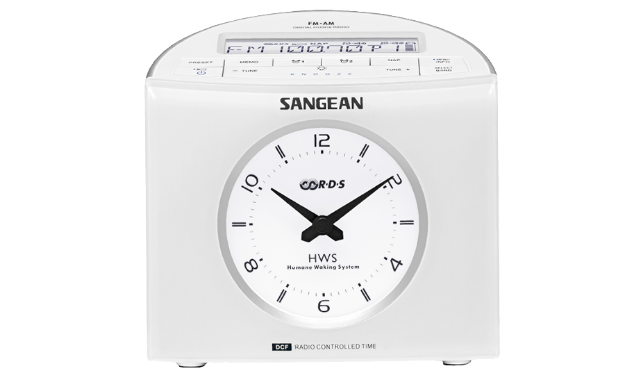 Sangean RCR-9, Radio despertador digital FM/AM, 18 memorias (9 FM y AM), Pantalla LCD de intensidad ajustable, Cable de antena FM externa