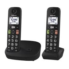 Panasonic KX-TGU112EXB, teléfono duo inalámbrico digital, unidad base y 2 auriculares, pantalla LCD, botones grandes, llamada favorita, compatible con audífonos