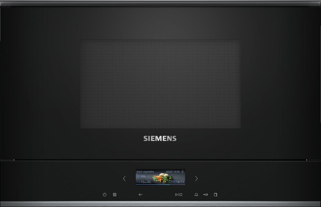 Siemens BE732R1B1, Microondas integración, iQ700, 21 Litros, Base cerámica sin plato giratorio, Negro