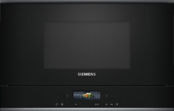 Siemens BF722R1B1, Microondas integración, iQ700, Base cerámica sin plato giratorio, 21 Litros, Negro