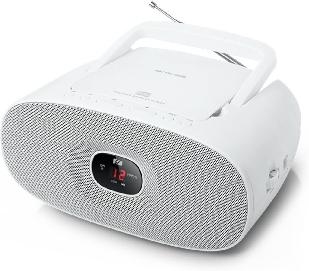 Muse MD-202 RDW / VT, Radio reproductora CD / CD-R / CD-RW con función repetición y canciones programables, Radio analógica FM/MW, Antena telescópica, Entrada auxiliar mini-jack