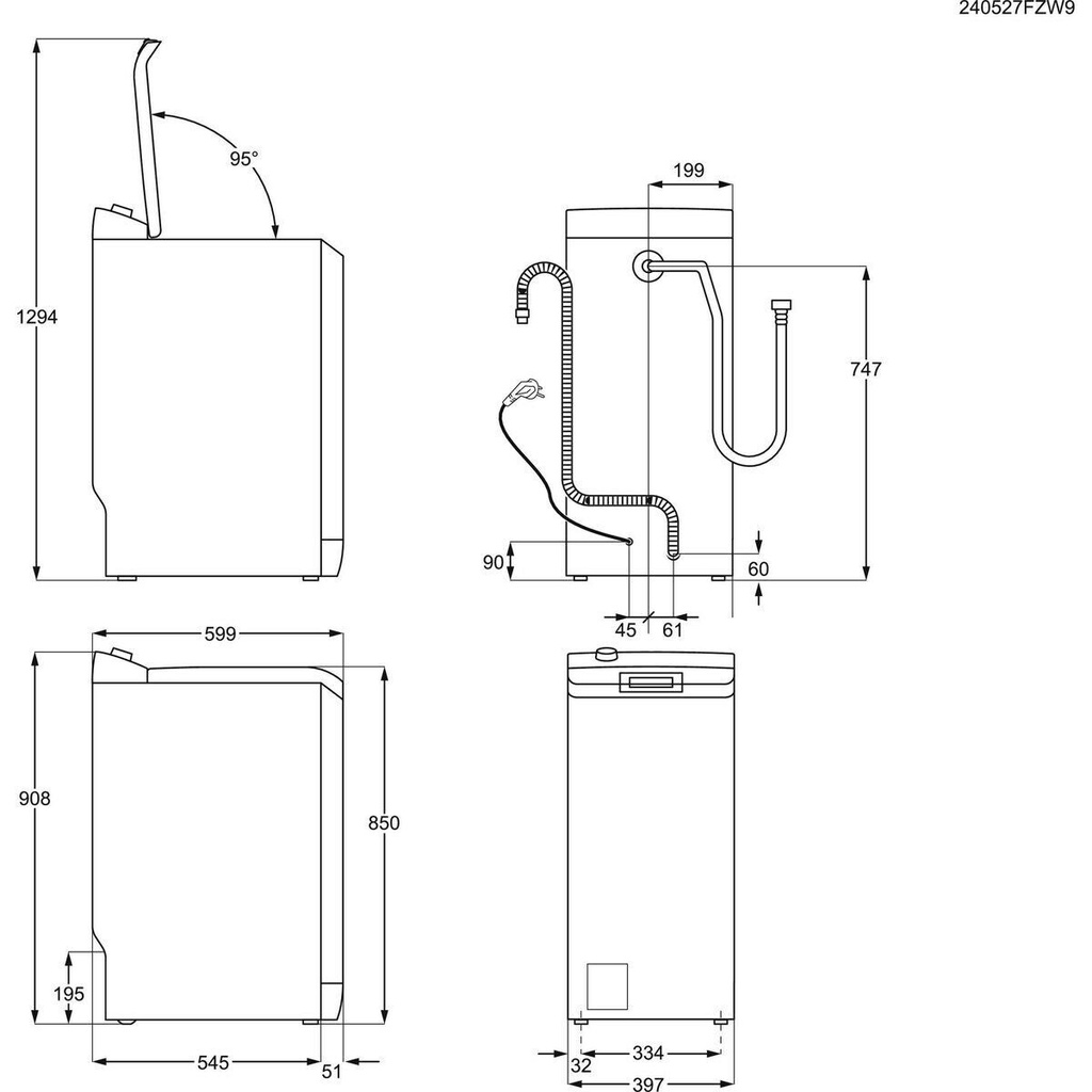 AEG LTN6K6210B, lavadora de carga superior, serie 6000, ProSense®, 6.0kg, 1200rpm, clase D