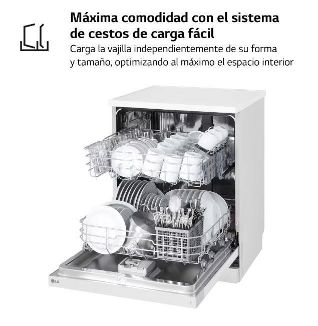 LG DF141FW, lavavajillas 60 centímetros, 14L, con función QuadWash Direct Drive, blanco, clase D
