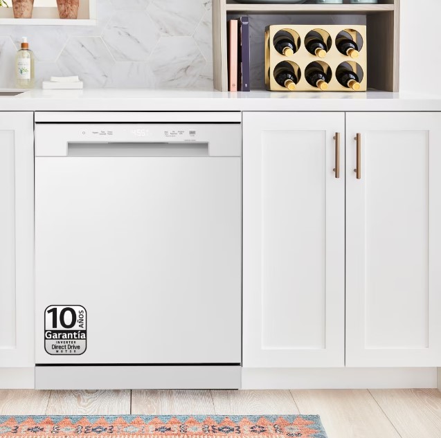 LG DF141FW, lavavajillas 60 centímetros, 14L, con función QuadWash Direct Drive, blanco, clase D