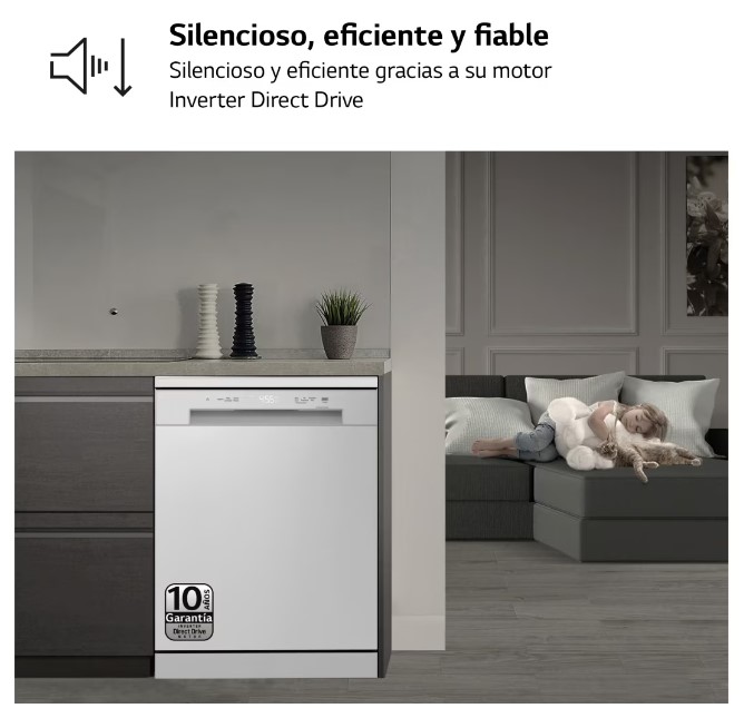 LG DF141FW, lavavajillas 60 centímetros, 14L, con función QuadWash Direct Drive, blanco, clase D