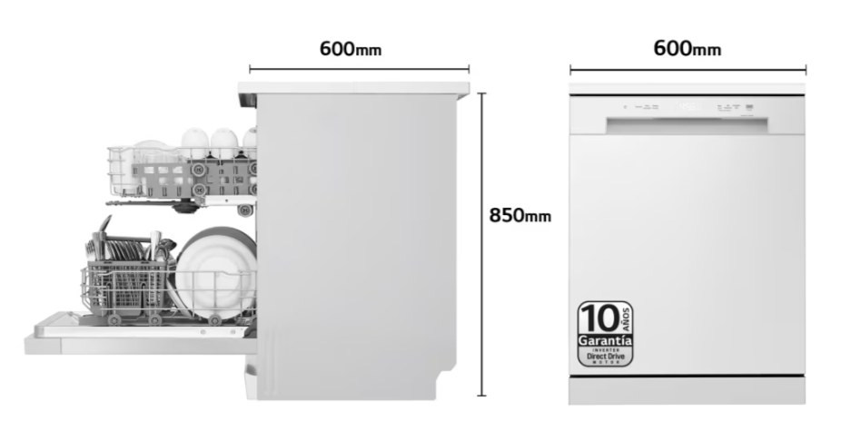 LG DF141FW, lavavajillas 60 centímetros, 14L, con función QuadWash Direct Drive, blanco, clase D