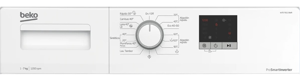 Beko WTE 7611 BWR, lavadora libre instalación, 7kg, 1200rpm, blanco, clase D