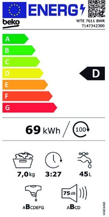 Beko WTE 7611 BWR, lavadora libre instalación, 7kg, 1200rpm, blanco, clase D