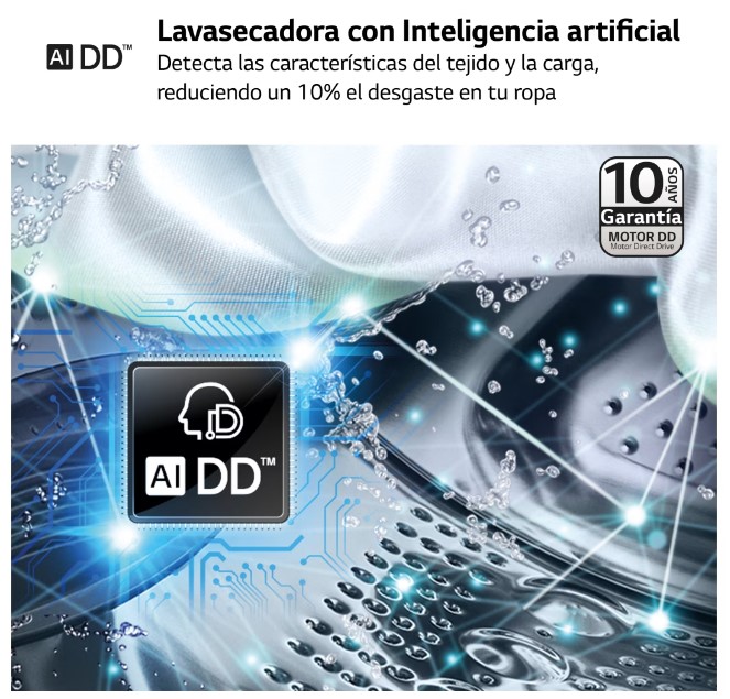 LG F4DR6009A1W, lavadora secadora inteligente AI Direct Drive TM, Turbowash 360º, 9/6kg, 1400rpm, serie 600, clase A