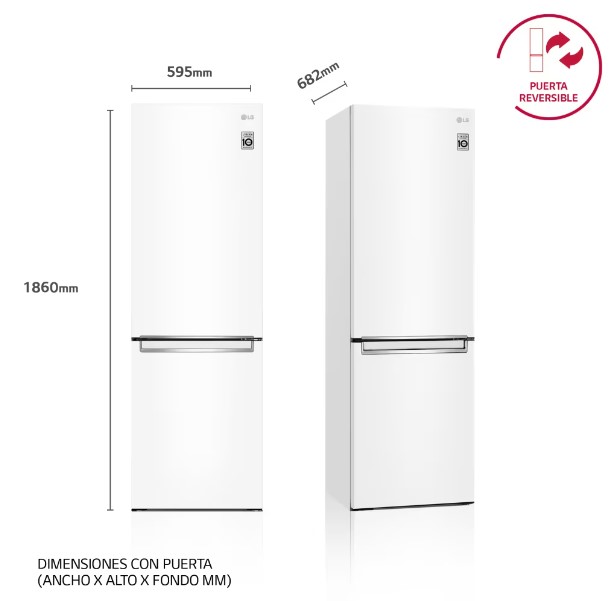 LG GBP61SWPGN, frigorífico combinado, 1,86 x 60cm, 375l, blanco serie p-600 clase D