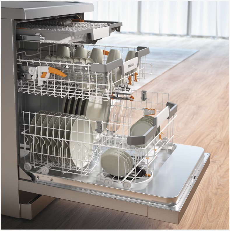 Miele G7130SC, lavavajillas dosificación integrada, libre instalación, QuickPowerWash, PowerDisk, AutoOpen, acero inox, clase B