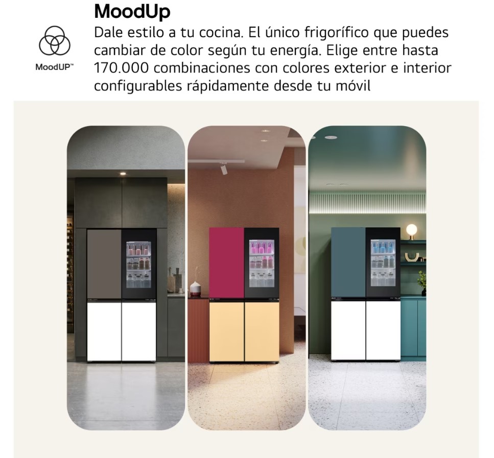 LG GMV960NNME, frigorífico americano combi, Intaview MoodUp, Door Cooling+, 1,86m, multicolor, clase E