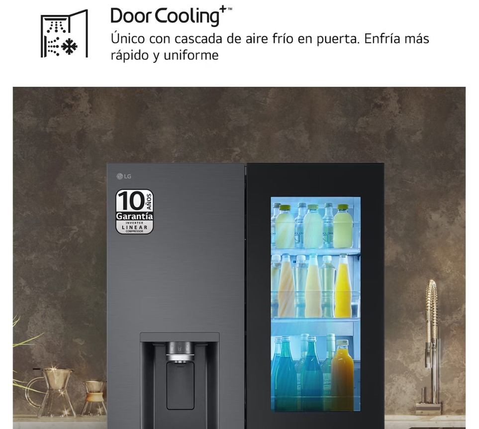 LG GMG961EVKE, frigorífico americano combi, InstaView, negro, clase E