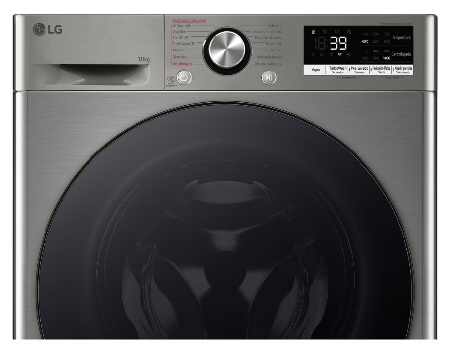 LG F4WR7010AGS, lavadora carga frontal, 10kg, 1400rpm, TurboWash 360º, Vapor+, serie 700, clase A -10%