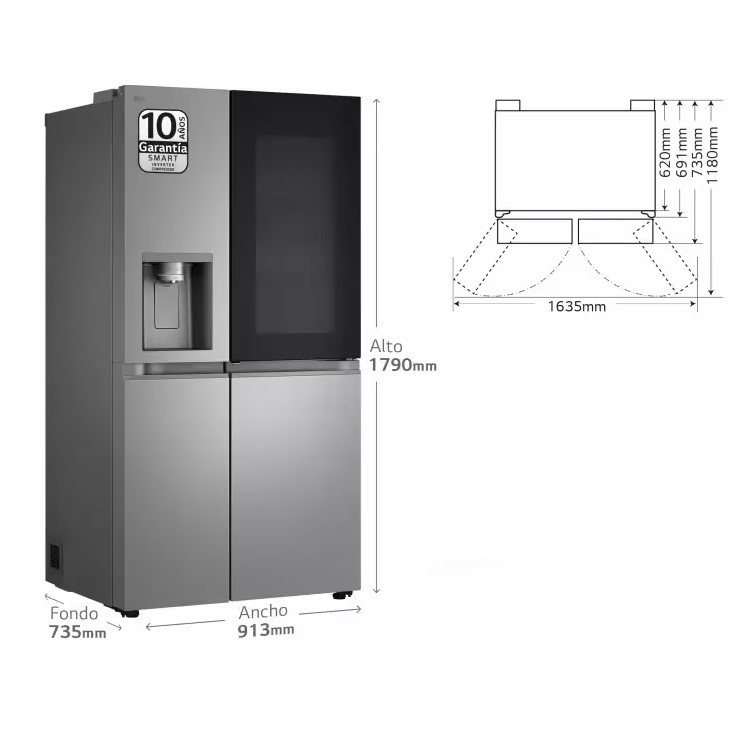 LG GSXE80PYBD, frigorífico americano combi, Side By side, Instaview Door-In-Door, serie 800, clase E
