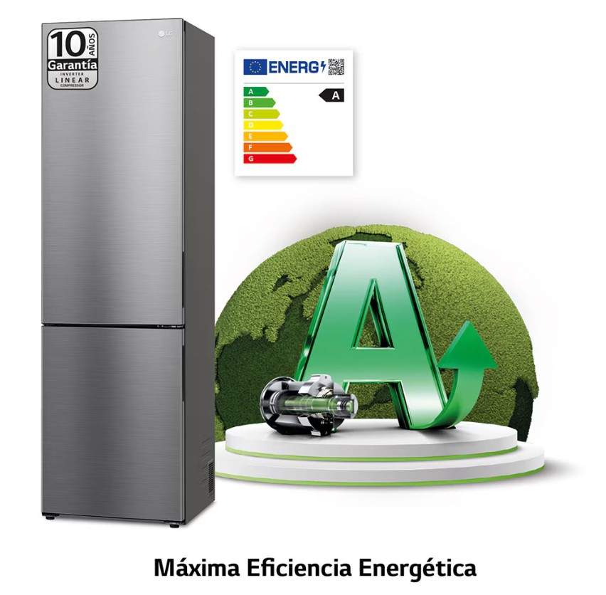 LG GBP62PZNAC, frigorífico combi, Door Cooling+, NatureFRESH, inox, serie P-600, clase A