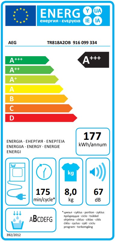 AEG TR818A2OB, Secadora bomba de calor  8 kg, 10 programas, SensiDry, MixDry, blanco, serie 8000, clase A+++