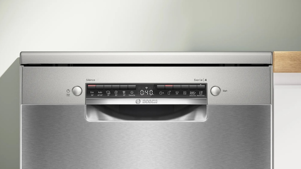 Bosch SMS4HTI00E, lavavajillas de libre instalación, 60 cm, acero inoxidable, serie 4, clase D