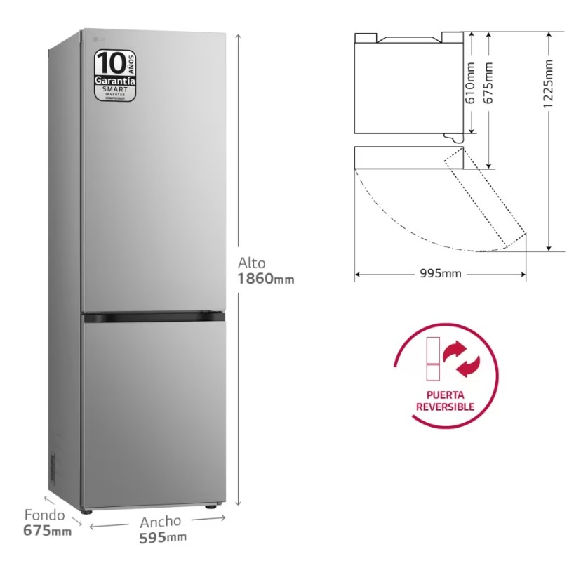 LG GBV3100CPY, frigorífico combi, Door Cooling+, 186cm, serie 300, inox, clase C