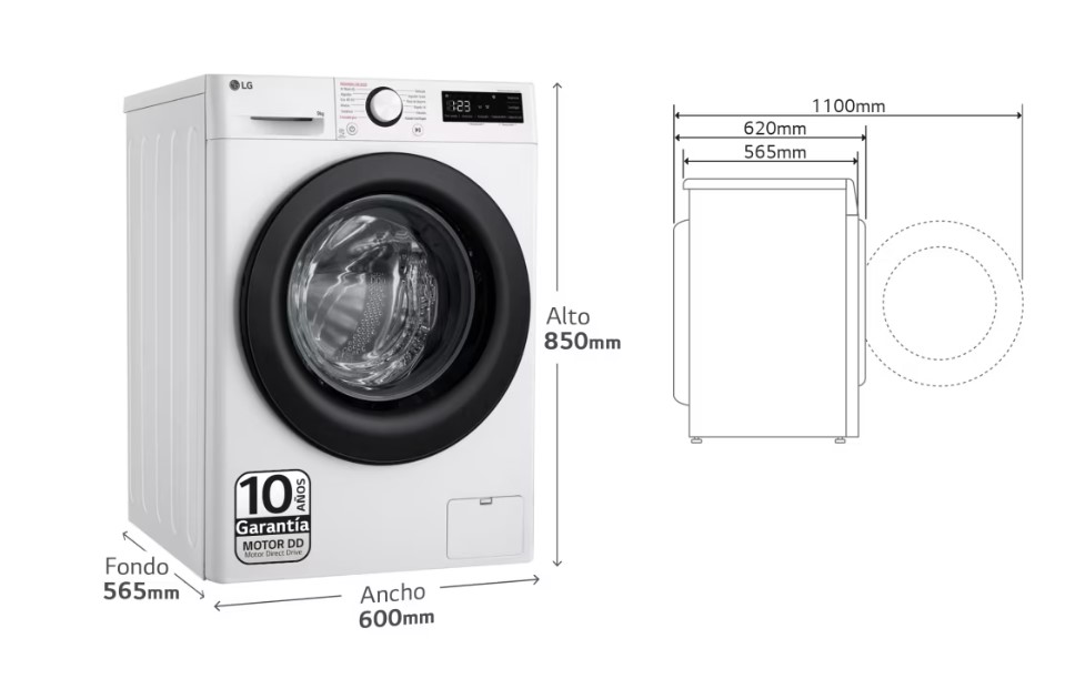 LG F4WR5009A6W, lavadora de carga frontal, 9kg, 1400rpm, 12 programas, AI Direct Drive™, vapor Steam™