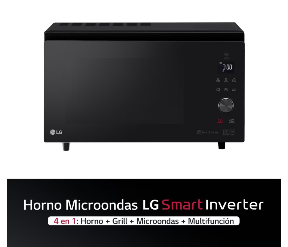 LG MJ3965BPS, microondas con horno, 4 en 1, función freidora de aire, negro