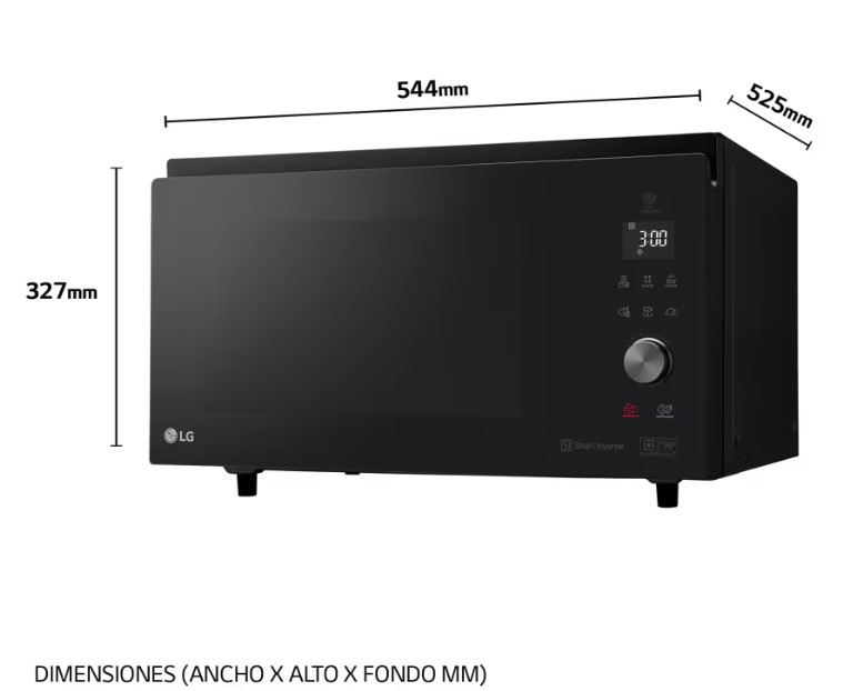 LG MJ3965BPS, microondas con horno, 4 en 1, función freidora de aire, negro