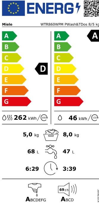Miele WTR 860 WPM, lavaseca, 8/5kg, PowerWash, TwinDos, QuickPower, blanco loto, clase D