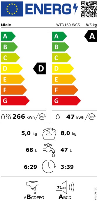 Miele WTD 160 WCS, lavaseca, PerfectCare, PerfectDry, 8/5kg, blanco loto, clase D