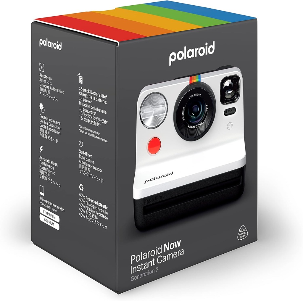 Polaroid Now Gen 2,  Cámara instantánea, sistema de enfoque auto, sistema de flash, disparador auto, recargable,